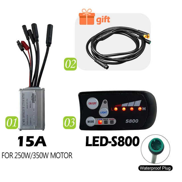 250W-750W Brushless For Electric Bike Controller LCD Panel Scooter EN06 S830 S866 JN Controller 15A 25A WP Plug Square Wave GD06