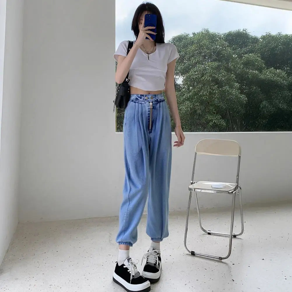 2025 Women High Waist Zipper Loose Jeans Retro Balloon Trousers Casual Pants High Waist Wide Leg Denim Pants Fashion Harem Pants