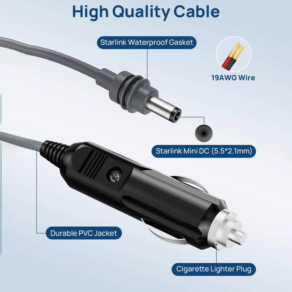 16FT/5M For Starlink Mini DC Power Cable Direct To Cigaretter 12V - 24V Adapter Power Cable For Starlink Mini Waterproof DC Plug
