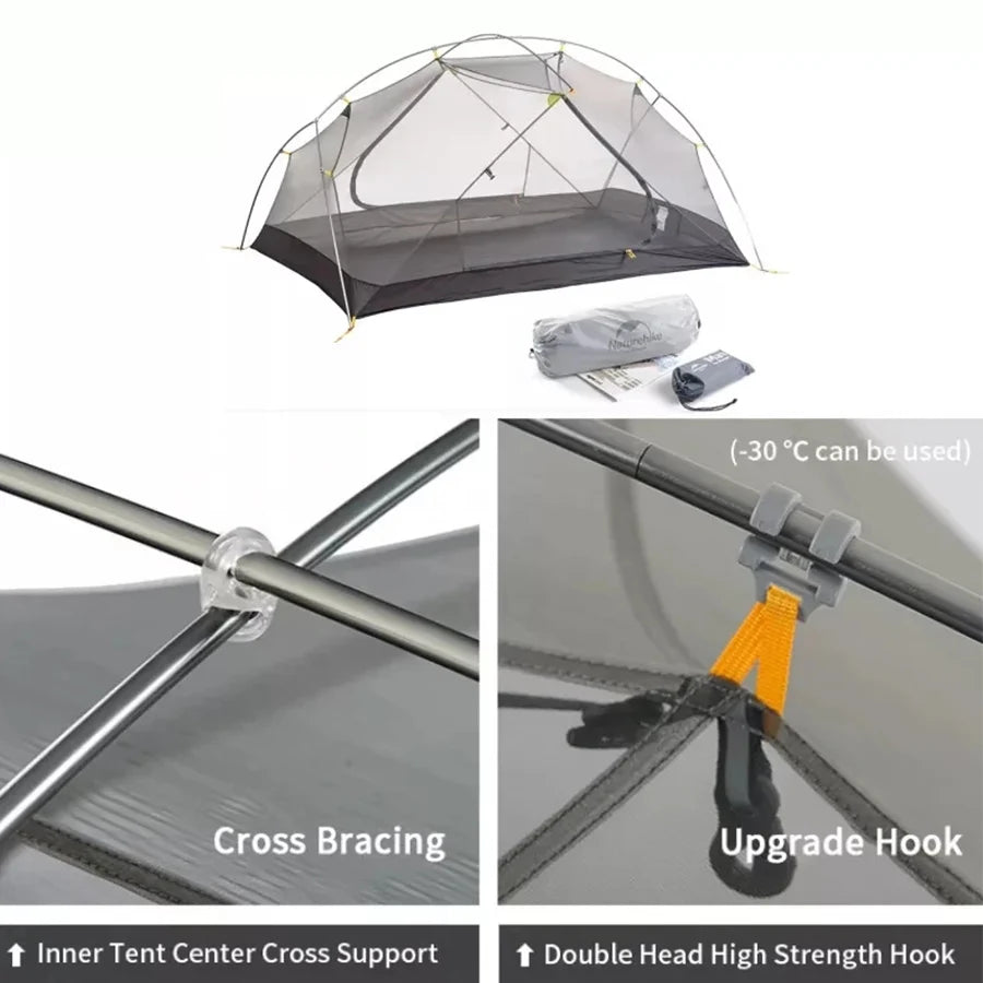Naturehike Mongar Tent Camping Tent 2 Person Ultralight Professional Waterproof & Windproof Backpack Tent 20D Nylon Travel Tent