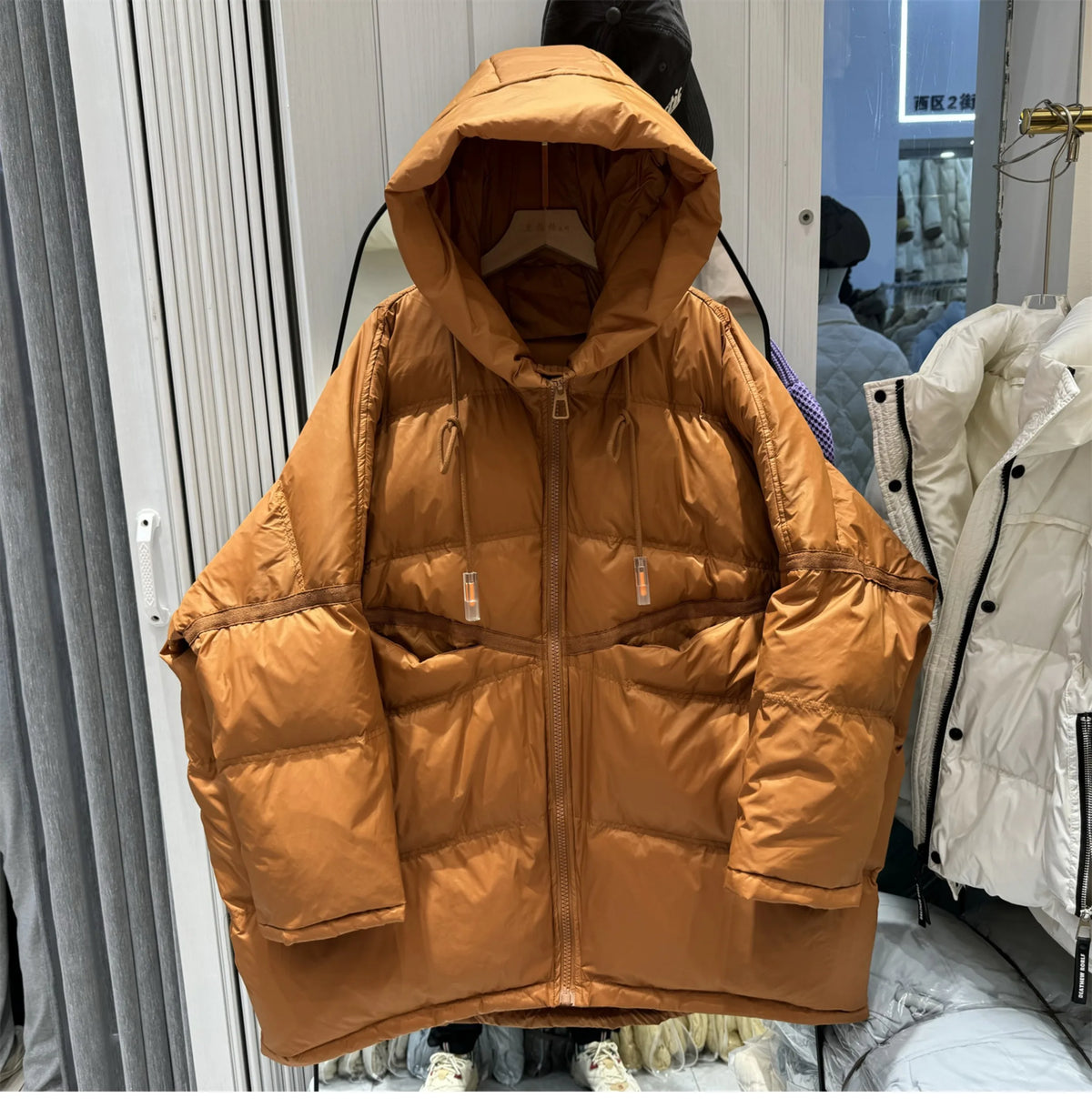 2025 New Winter Women 90% White Duck Down Jacket Casual Loose Over Size Warm Parka Female Drawstring Hooded Puffer Coat