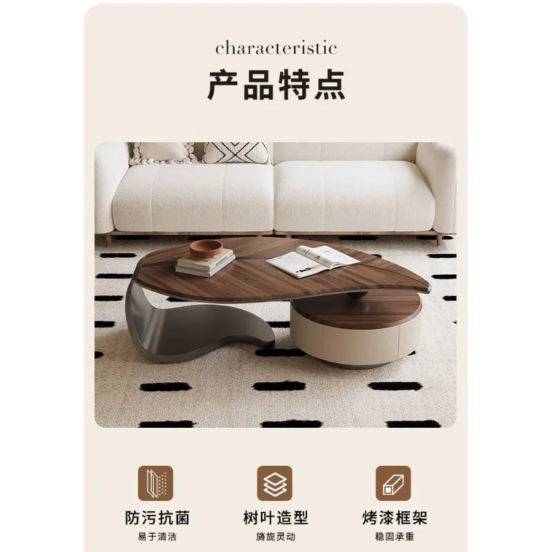 Light luxury solid wood leaf coffee table living room home antique special-shaped coffee table