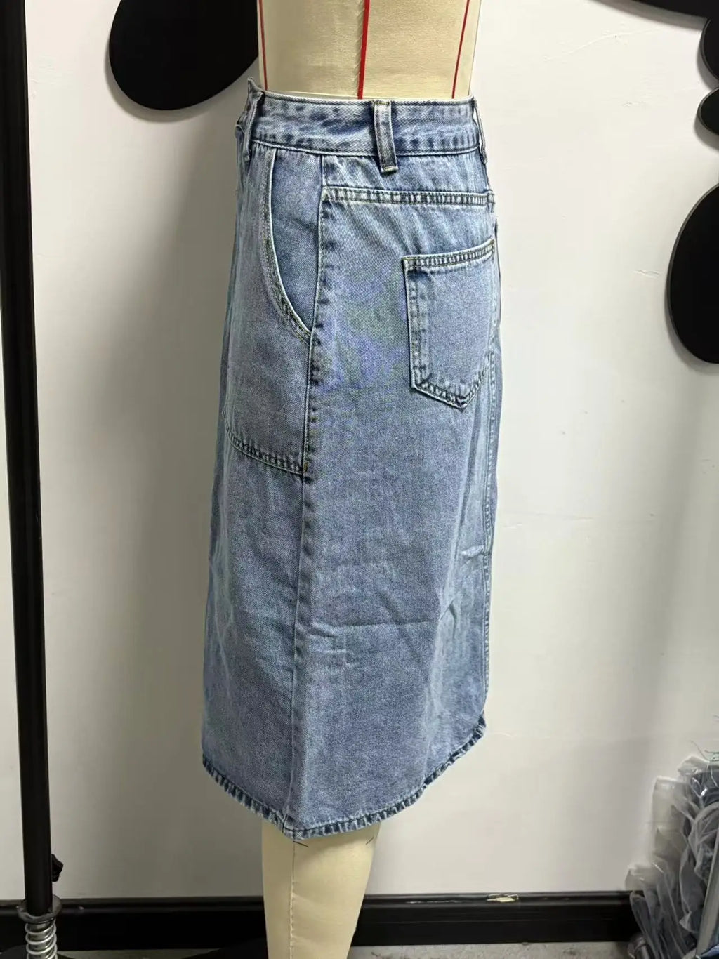 European Beautiful Woman High Waist Elastic Medium and Long Denim Skirt, Thin Split Fork Over Knee Hip Wrap One Step Skirt