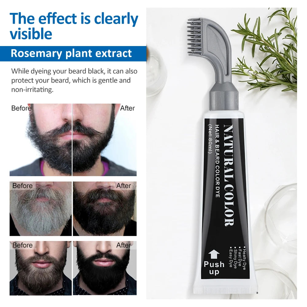 Men's Black Beard Dye Cream With Comb Fast Coloring Beard & Hair Dye Shampoo Cover White Grey Permanent Beard Care Tint Cream