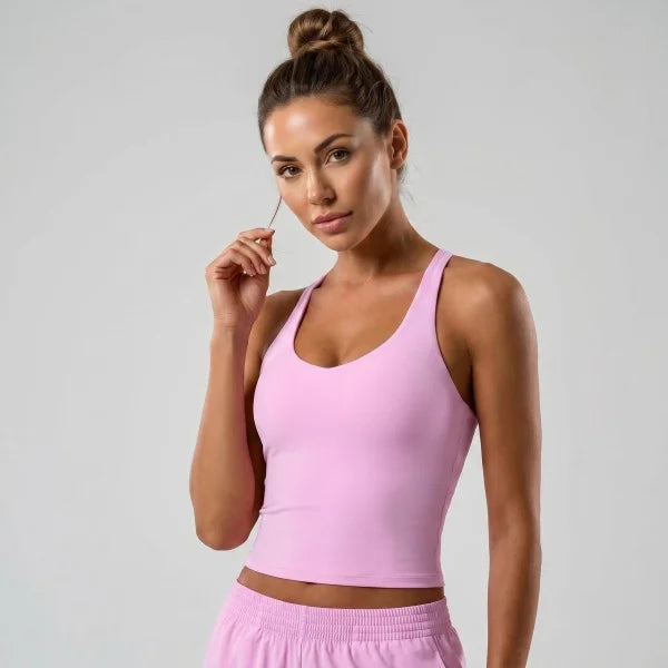 Longline Yoga Tank Top with Built in Bra Women Quick Dry Gym Camisole Workout Shirts Soft Slim Fit Sports Vest Athleisure