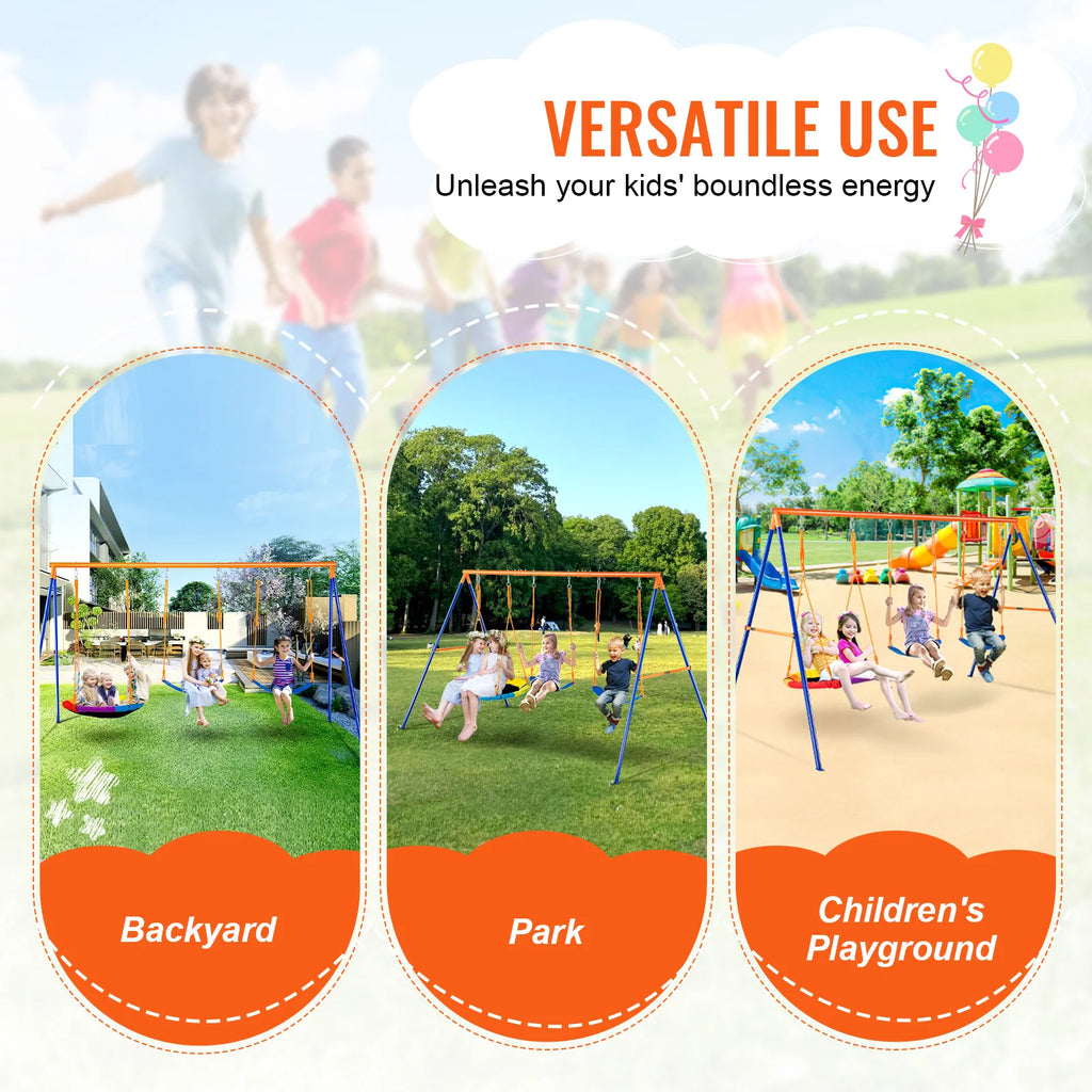 SucceBuy Swing Sets for Backyard 600lbs Capacity Swing Set with 1 Saucer Swing Seat 2 Belt Swing Seats Swingset Outdoor for Kids