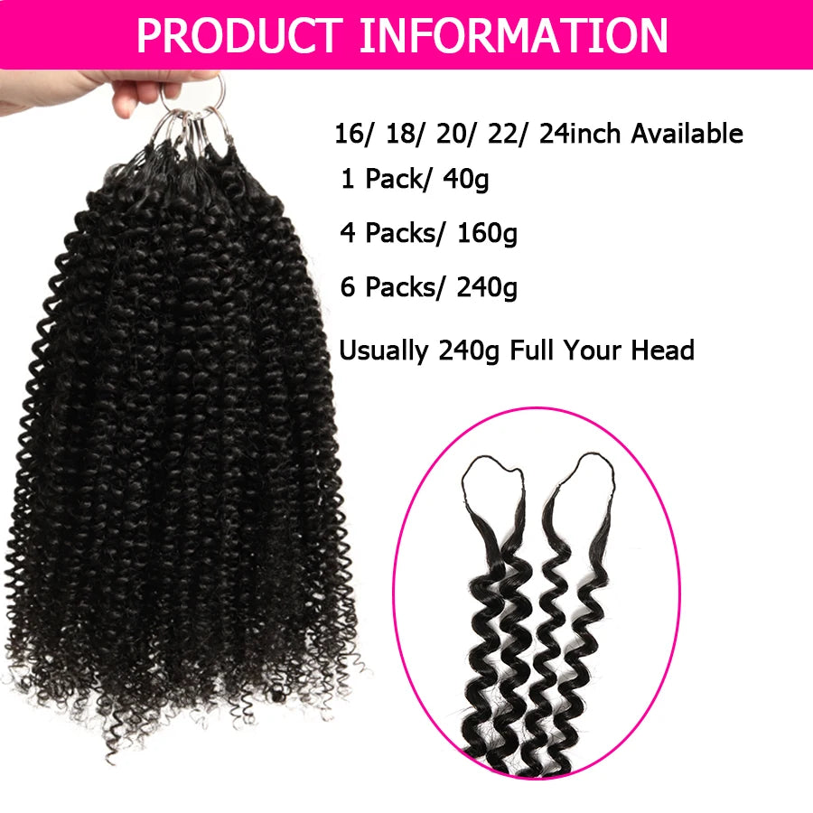 Afro Kinky Curly Crochet Braiding Human Hair Tight Curly Pre-Separated Knotless Feather Crochet Human Hair Extensions With Loop