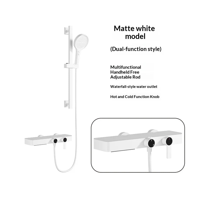 Premium All Copper Shower Set with Heated Waterway Shelf Dual Valves Hot Cold Multi Function High Pressure Shower Head Shower