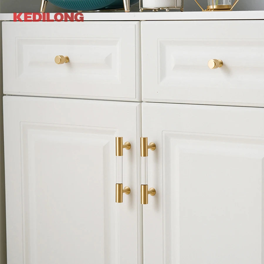 KEDLO European style modern brass acrylic Pull handle kitchen cabinet modern minimalist drawer transparent handle