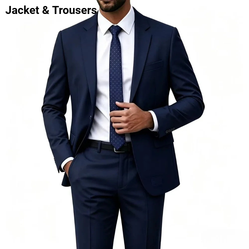 Notched Lapel Men Suit Wedding Elegant 2 Pieces Set Jacket Pants Slim Fit Single Breasted Formal Business Tuxedo Office Blazer