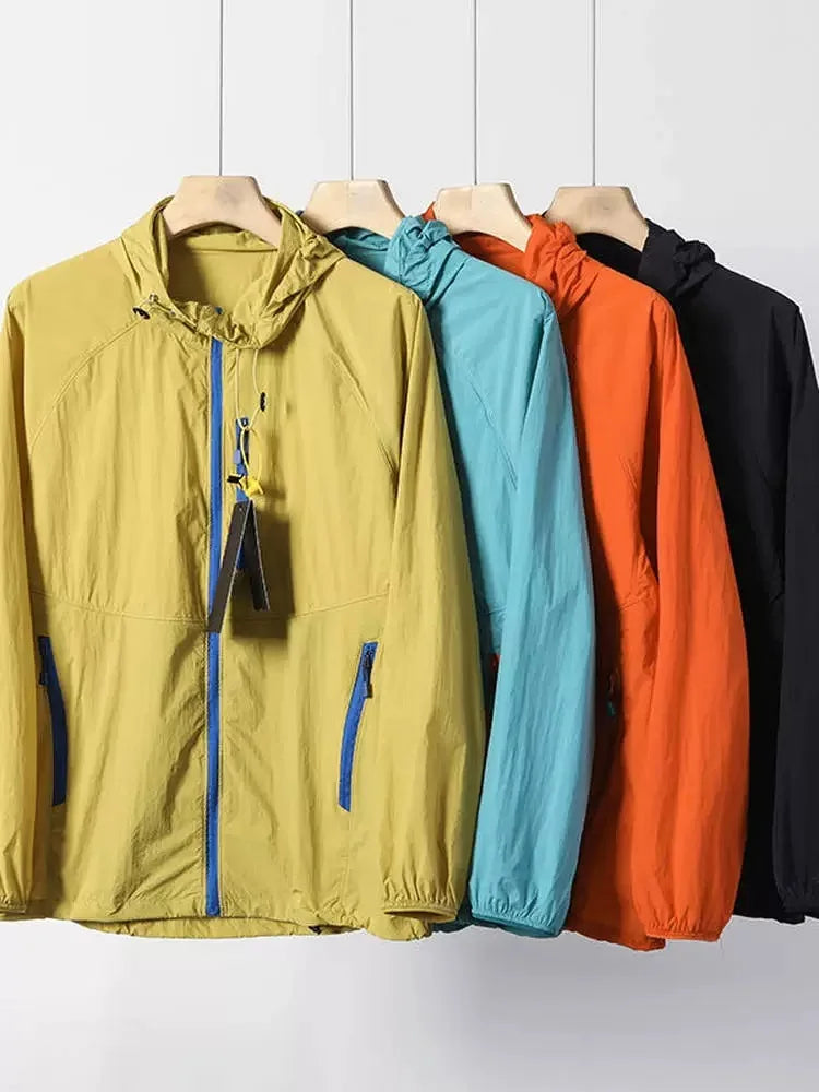 High Quality Outdoor Hooded Jacket Couple Matching Summer Sports Wear Men's Style Two-Way Zipper Waterproof Running Clothes