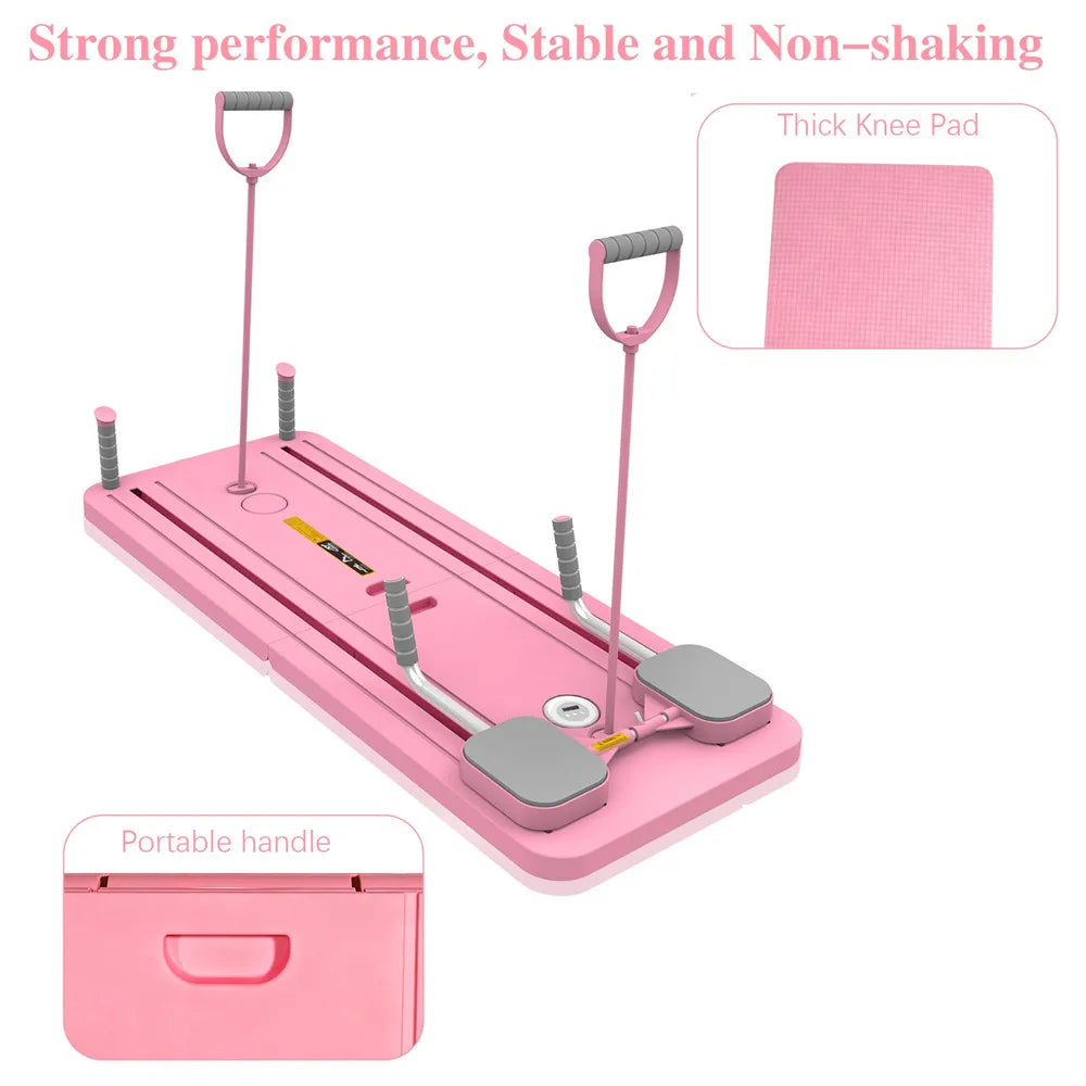 At Home Pilates Board Foldable 4-in-1 Exercise Ab Wheel Roller Exercise Equipment for Home Gym Full-Body Workout Core Trainer