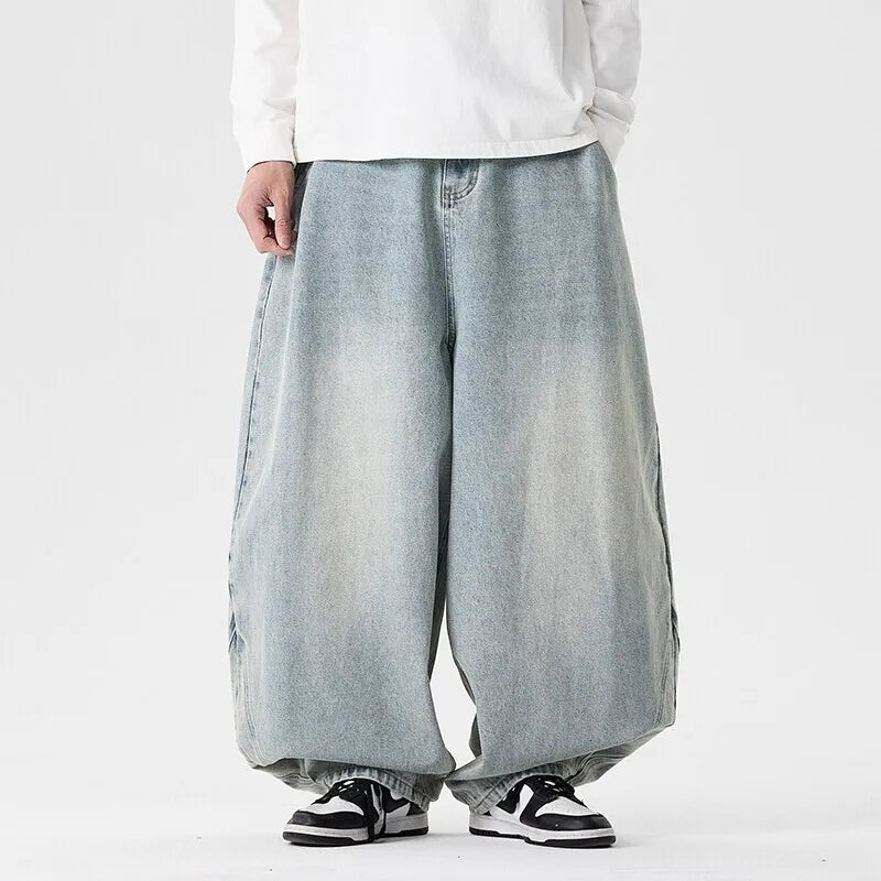 Streetwear Men Wide Leg Denim Pants Harajuku Baggy Jeans Male Casual Oversized Jean Trousers Men Fashion Large Size 5XL