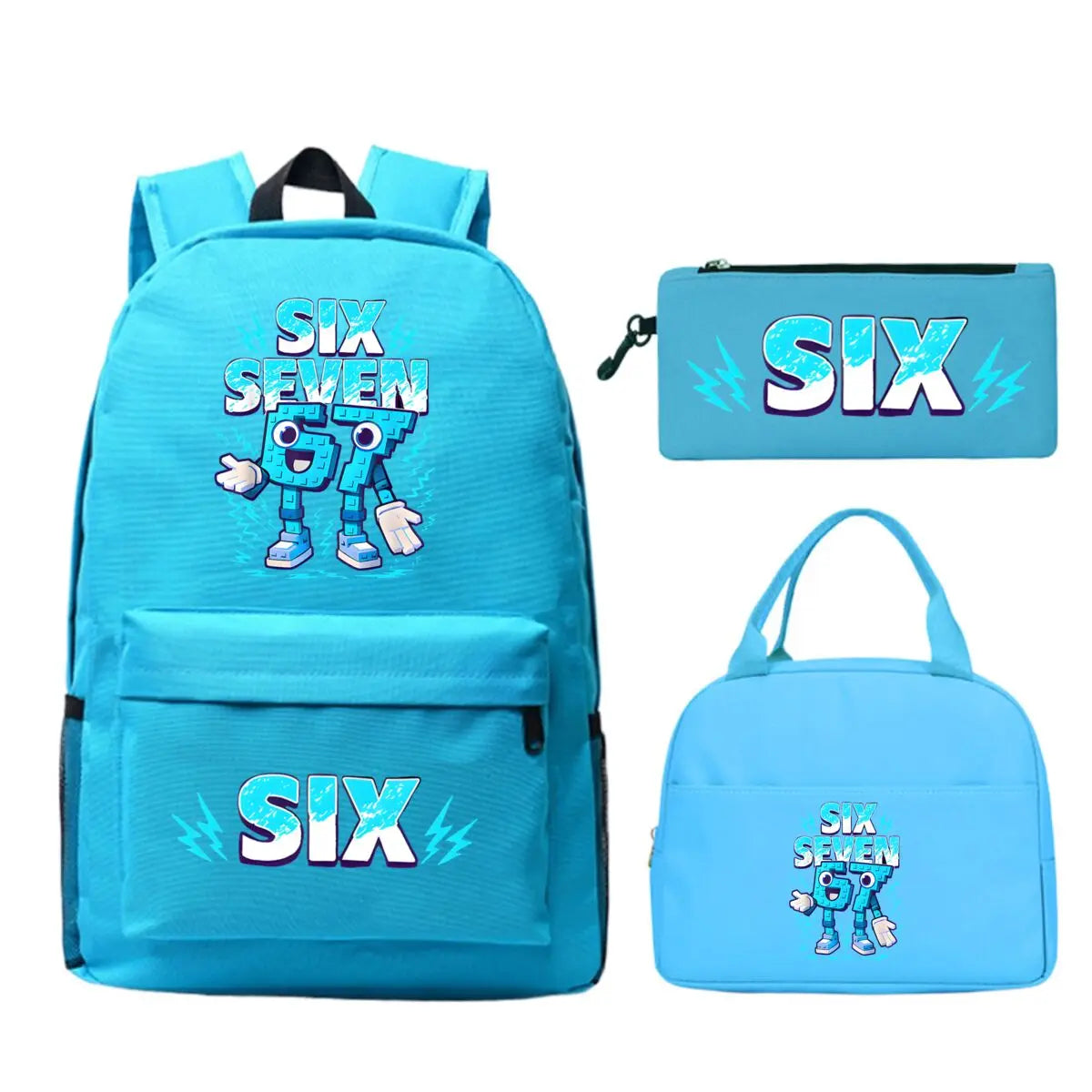 Fun Six Seven Print 3Pcs/Set Backpack Teen Boy Girl Back To School Schoolbag 67 Italian Brainrot Lunch Bag Rucksack Pencil Case