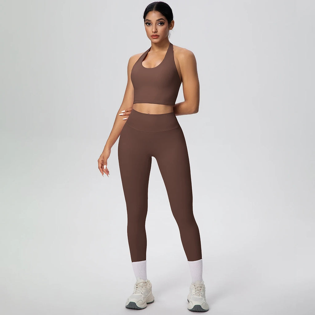 2PCS/set Yoga Set for Woman's Sexy Backless Halter Bra Sports Top Quick Drying Legging Summer Gym Fitness Pants Yoga Set