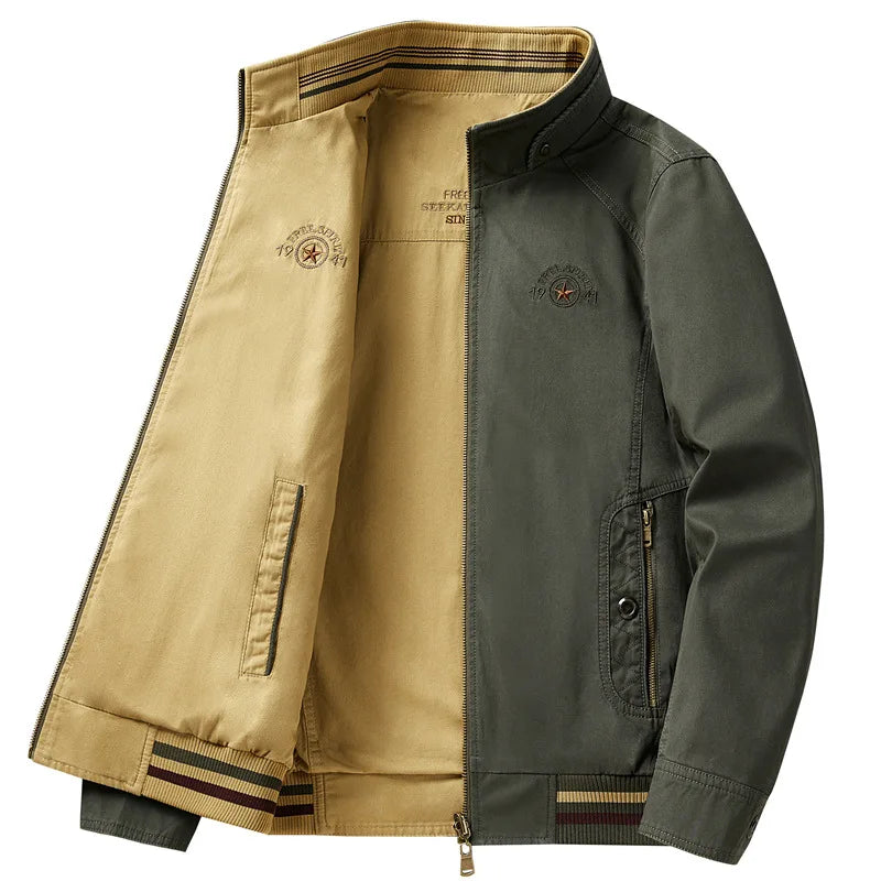 New Spring Men Reversible Jackets High Quality Male Stand Collar Business Jackets Casual Coats Man 100% Cotton Slim Fit Coats 6X