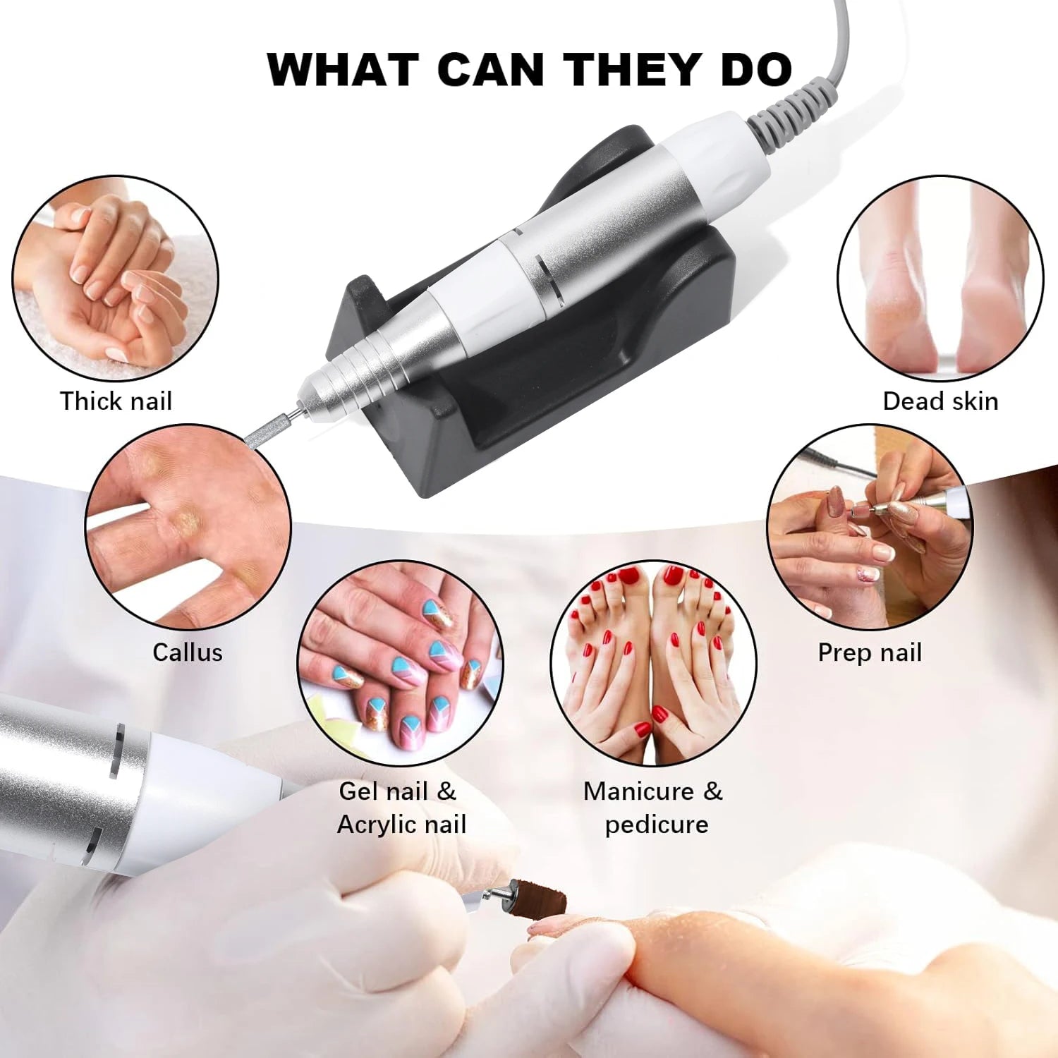 35000RPM Electric Nail Drill Machine Manicure Pedicure Professional Nail Lathe Low Noise Cutters Nail File Kit