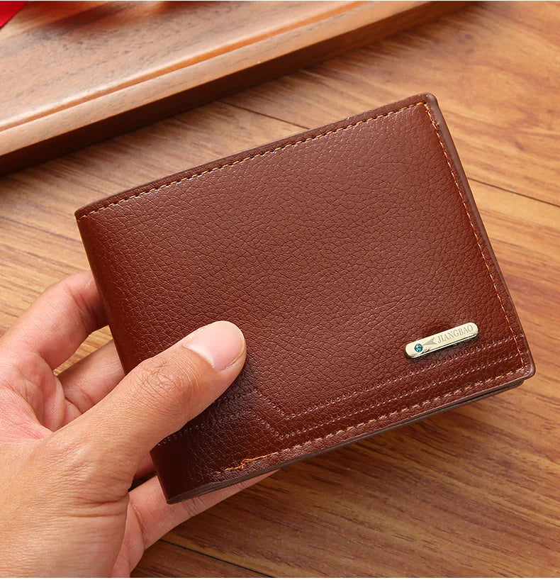 Fashionable Men's Bifold Short Wallet - Soft Lychee Pattern PU Leather Purse with Multi-Card Slots for Casual Style Card Holder