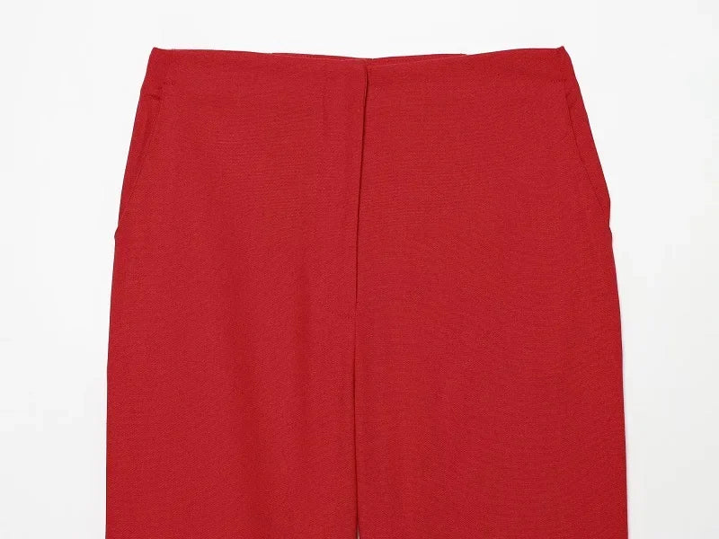 Women's Red Pants Sets Sexy Halter Backless Ruched Crop Tank Top Suit Elegant Female 2 Piece Sets Summer Woman New Matching Sets