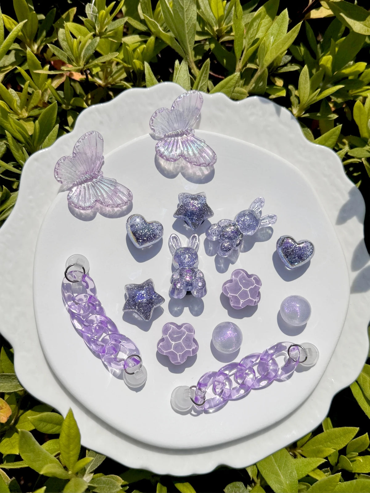 14 pieces (Purple Rabbit Love Star) Shoe Accessories - detachable DIY trim, crystal chain multi-function shoe clip accessories