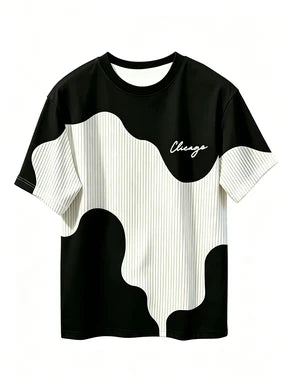 European and American Men's Summer Simple Letter Splicing Print Comfortable and Breathable Round Neck T-shirt Outdoor Casual Top
