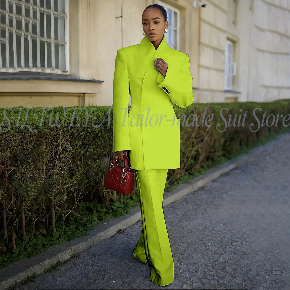 White Pants Suit Woman Luxury 2 Pieces Jacket Pants Smart Casual Office Lady Blazer Set Solid Color Trajes De Mujer Elegante