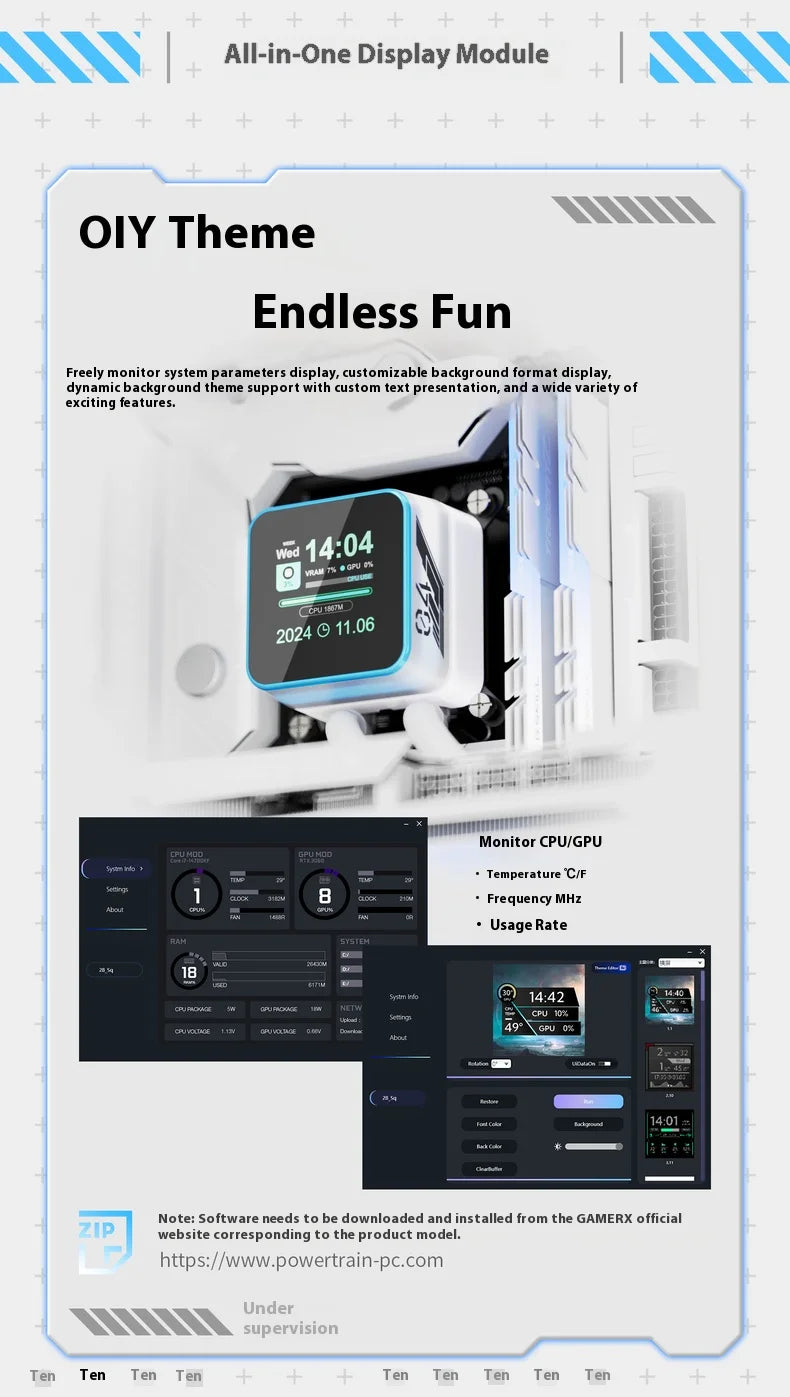 Power Train X-GAMERX S360 ARGB DIY screen display 2.73-inch LCD SCREEN Water Cooling 360mm Radiator 5V-3PIN CPU cooler