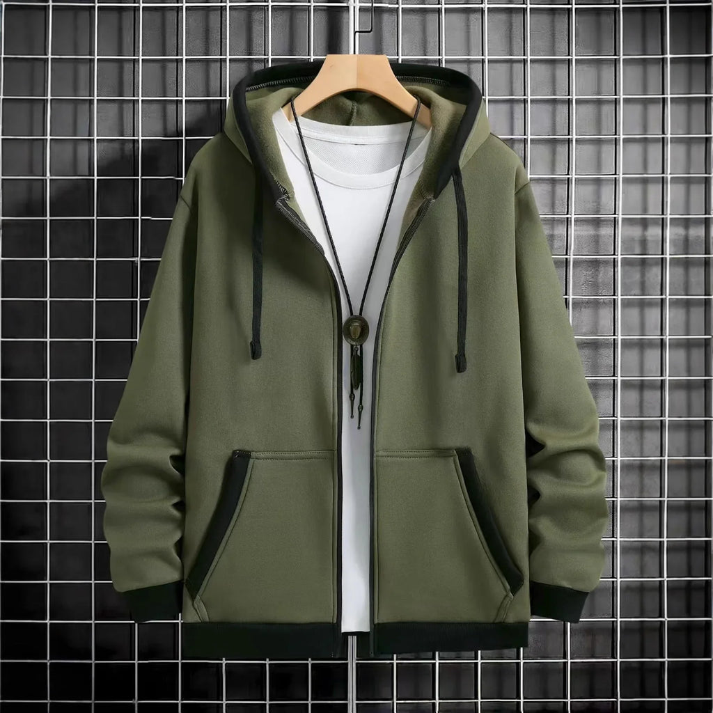 Spring and Autumn Men's Zipper Jacket Warm Windproof Hoodies Thickened Cardigan Sports Long Sleeve Sweatshirts Hooded Coat