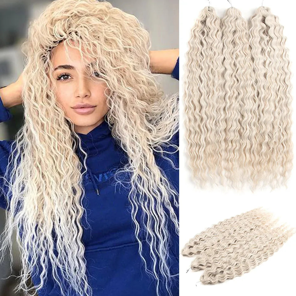 FASHION IDOL 24 Inch 300g Ariel Hair Synthetic Crochet Curly Hair Water Wave Braid Hair Ombre Blonde Braiding Hair Extensions