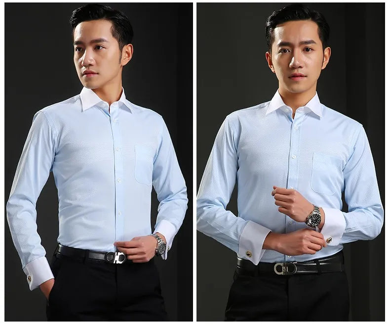 2025 Classic Regular Fit White French Cufflinks Men's Business Dress Long Sleeve Shirt Lapel Men Social Shirt