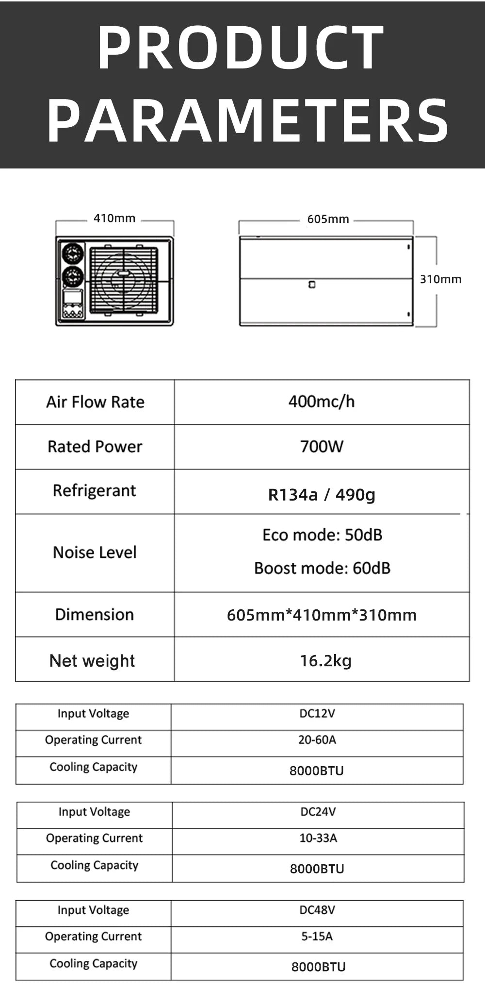 12V RV AC caravan van motorhome marine 24V48V under bench air conditioner 12volt air conditioning 24V auto parking cooler system