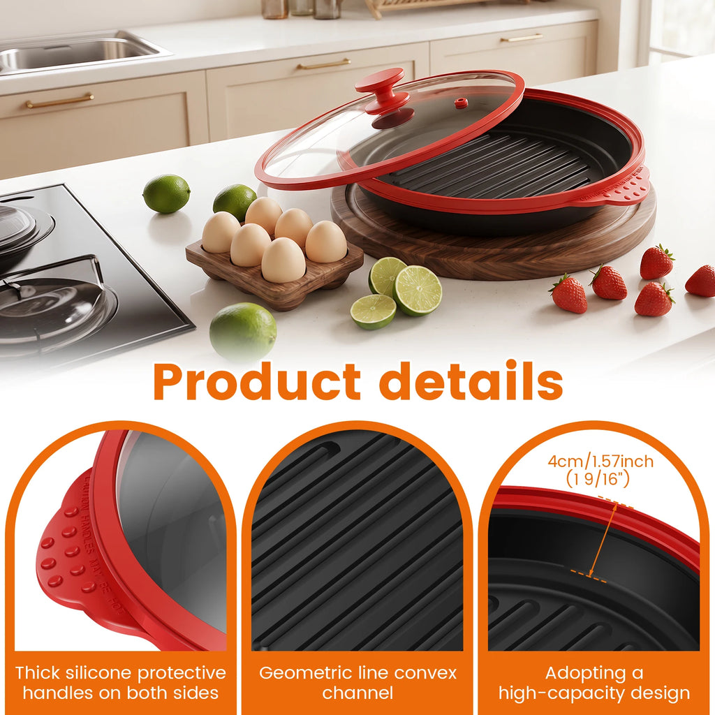 Microwave Grill Pan Non Stick Microwave Grilling Pan with Lids Large Capacity Microwaves Frying Pans for Cooking Kitchen Gadgets