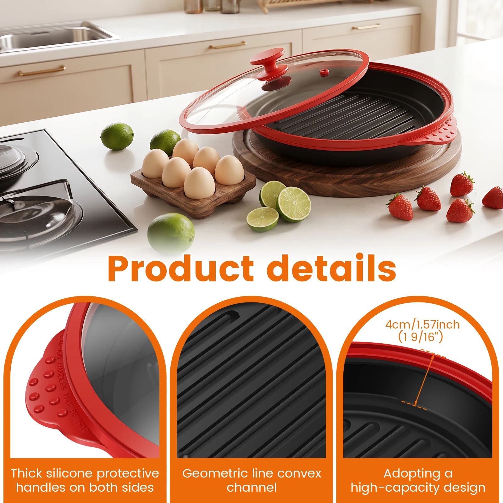 Microwave Grill Pan Non Stick Microwave Grilling Pan with Lids Large Capacity Microwaves Frying Pans for Cooking Kitchen Gadgets