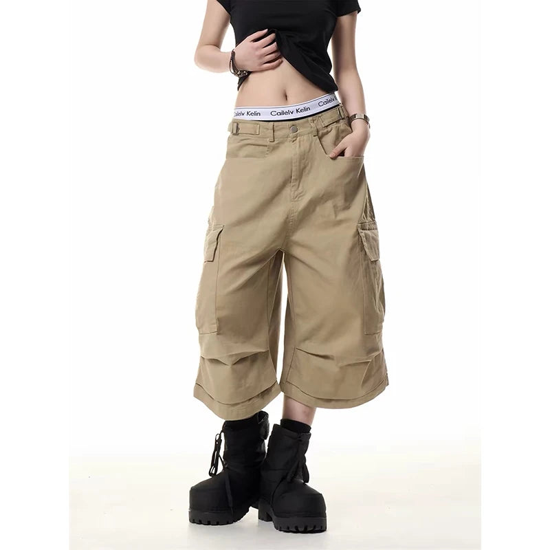 ZHIZOU Summer Women American Retro Black Jeans Shorts Y2K 2000s Harajuku Baggy Cargo Denim Shorts Streetwear High Street New