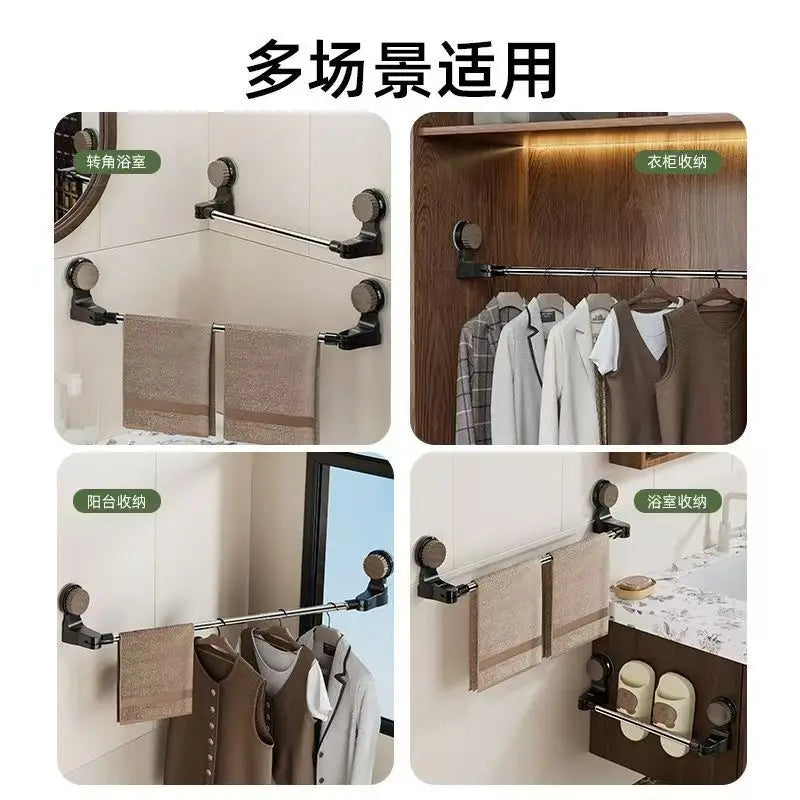 Retractable Suction Cup Wall Towel Rack no drilling Single Rod Towel Holder Kitchen Bathroom Organizer She