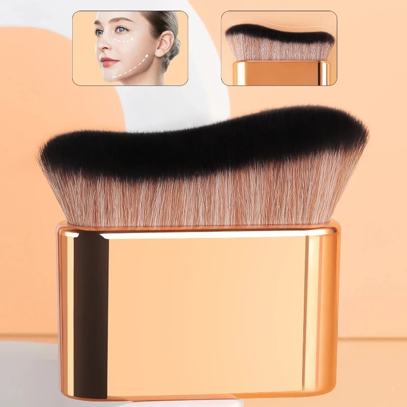 1Pc Hand-held MakeupBrush, FoundationBrush, CurvedBrush, Soft Bristles, Even Application, High-Quality Makeup Brush, Travel-F