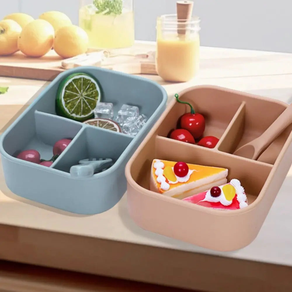 3 Compartments Silicone Lunch Box Rectangular Heat Resistant Food Container Microwavable Lunch Container School