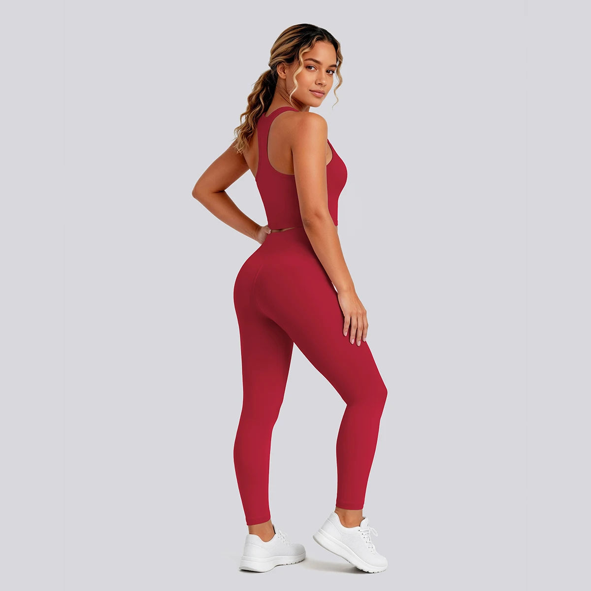 2PCS Solid Color Yoga Set for Woman's Gather Beautiful Back I-shaped Vest Shock-absorbing Running Yoga Tank Top Push Up Pants
