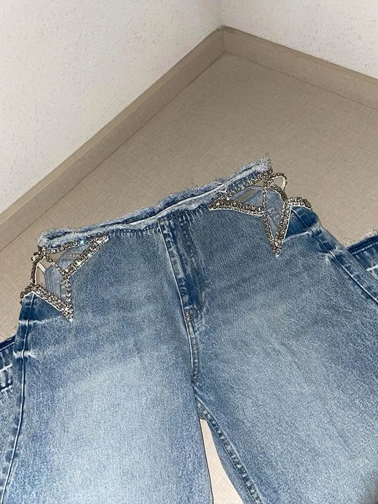 Y2k Two Hollow Out Star Ripped Jeans Women Casual 2026 Hot Sell Denim Pants American Streetwear Wide Leg High Waist Baggy Jeans