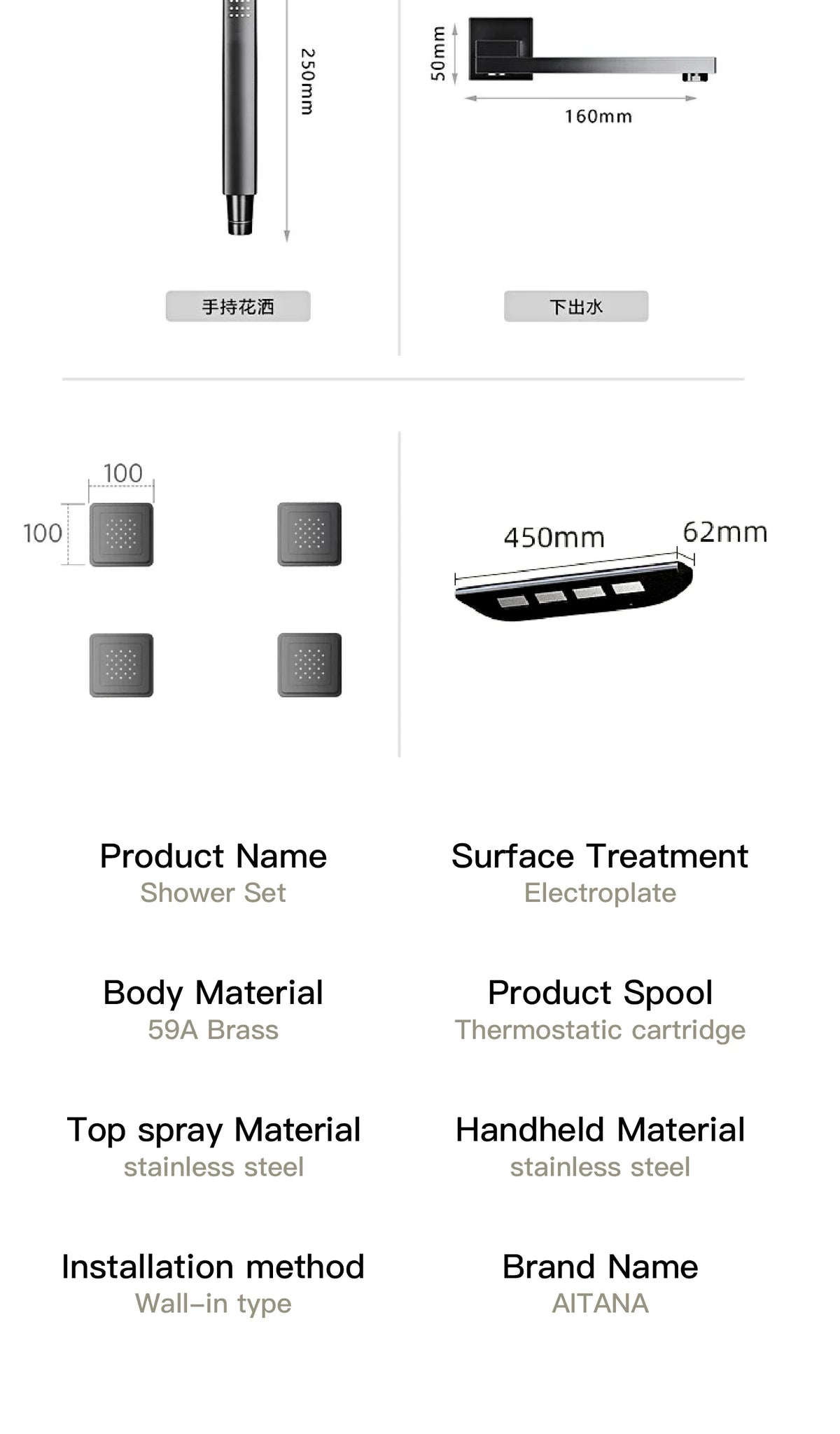 Luxury Bathroom Ceiling Embedded Rain Shower Head LED Digital Display Thermostatic Mixer Hot Cold Water Rainfall Shower System