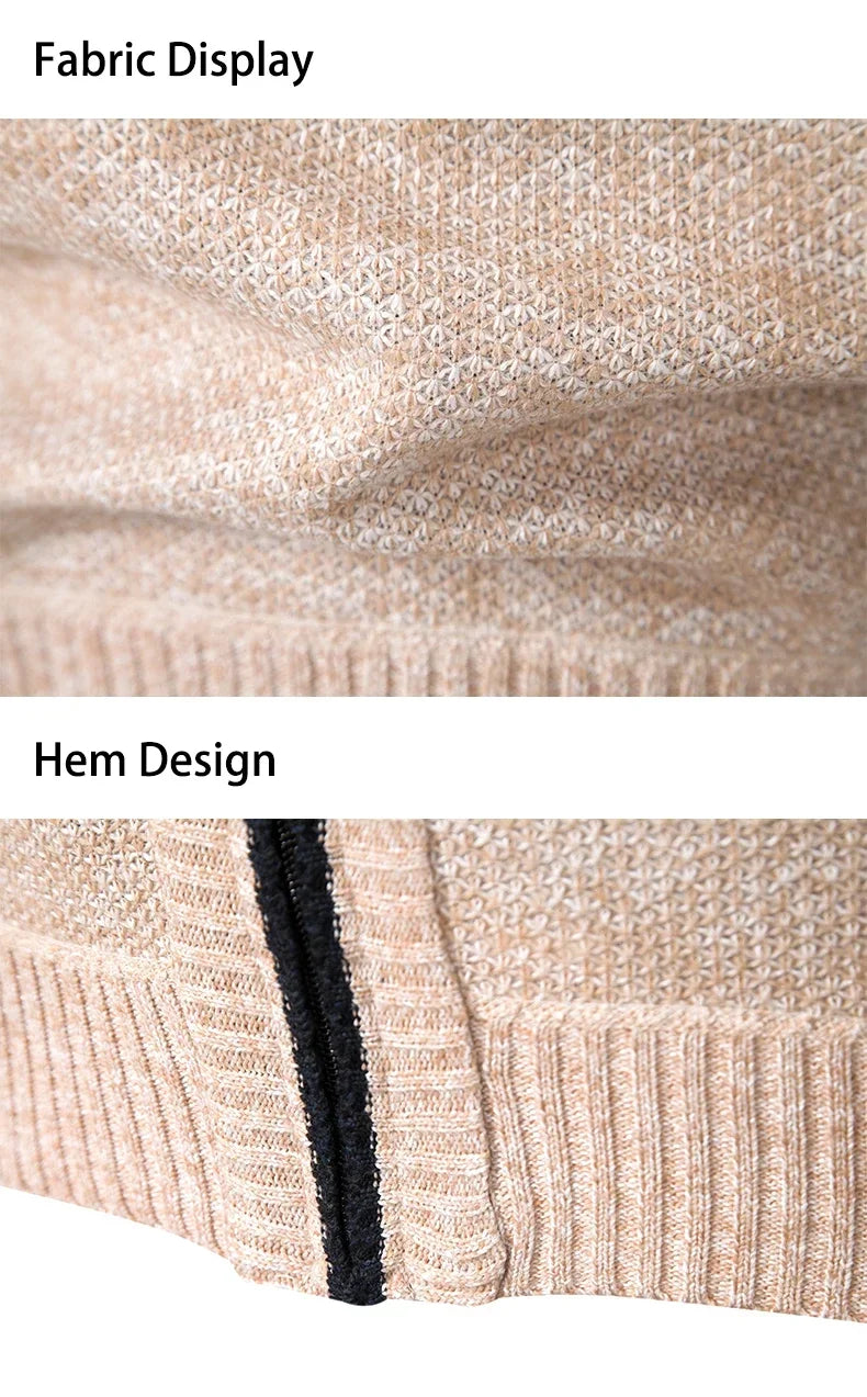 2025 Autumn and Winter New Jersey Men's Casual Sports Coat Solid Color Stand Collar Sweater Grab Fleece Warm Zipper Cardigan