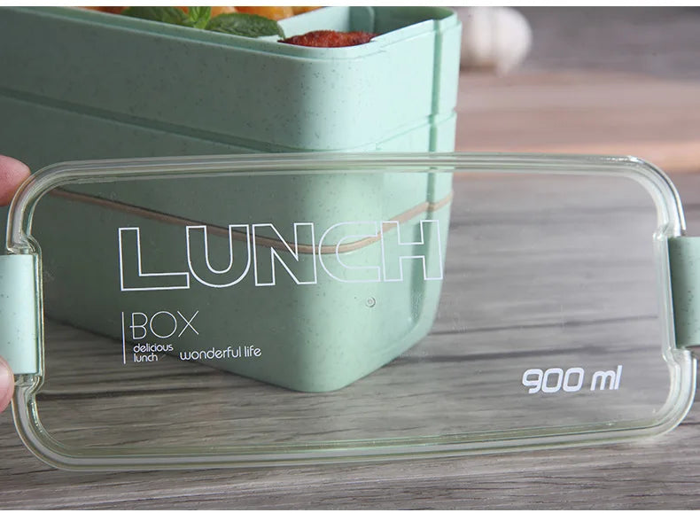 Kitchen 900ml Microwave Lunch Box Wheat Straw Dinnerware Food Storage Container Children Kids School Office Portable Bento Box