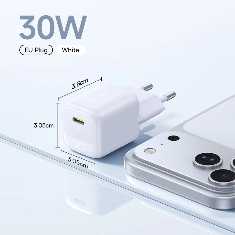 Baseus 30W Phone Charger USB C Charger PD3.0 QC3.0 PPS Quick Charging For iPhone 17 16 15 1Pro Max iPad Xiaomi Fast Charger GaN