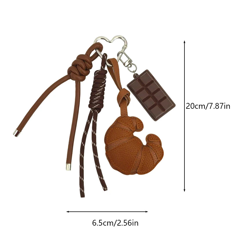Cute Croissant Pendant Keychain Cartoon Bread Bag Charm Backpack Hanging Woven Rope Design Accessories Gift
