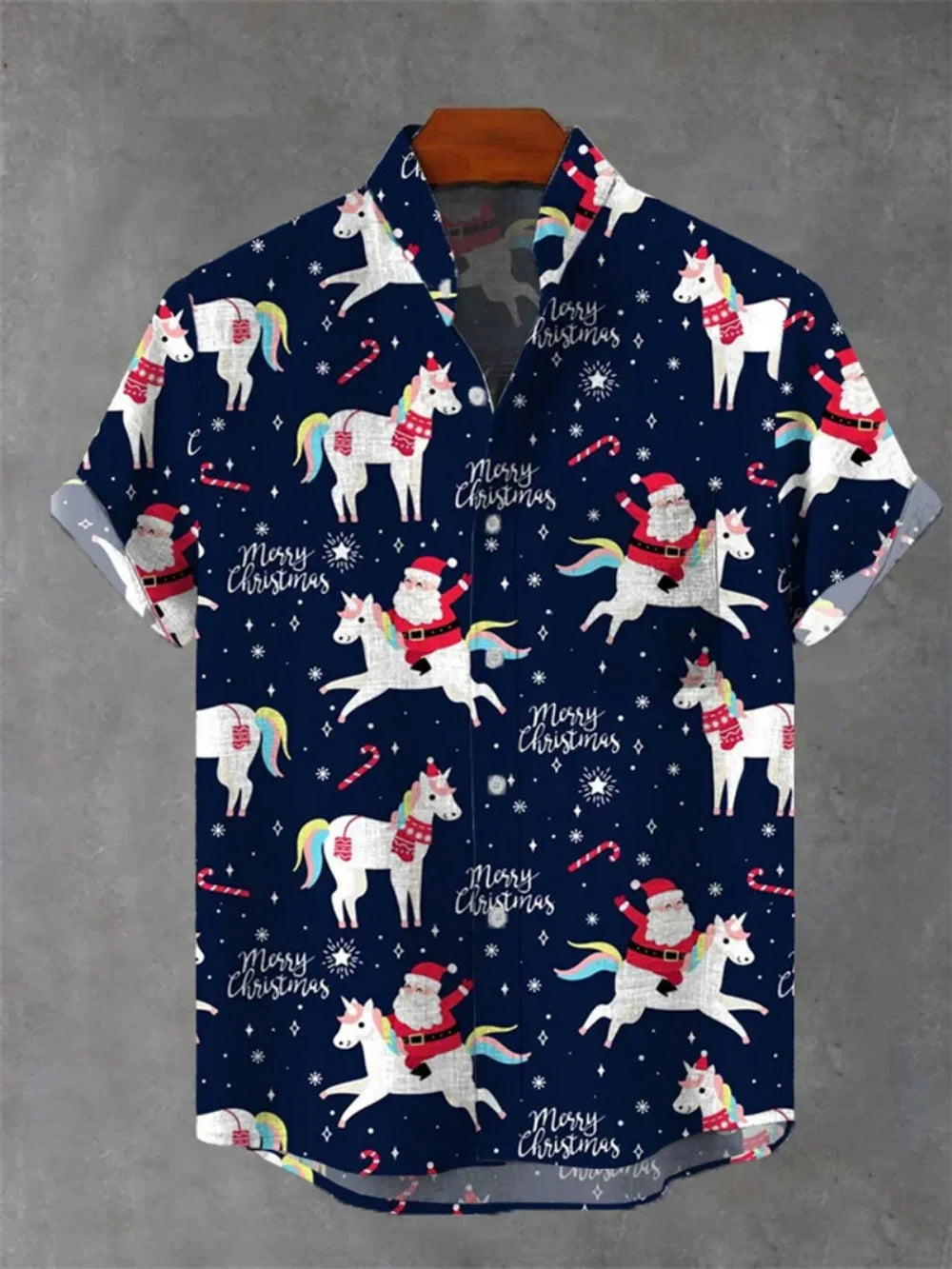 Men's Fashionable Stand up Collar Short Sleeve Button up Christmas Party Shirt Casual Linen Clothing