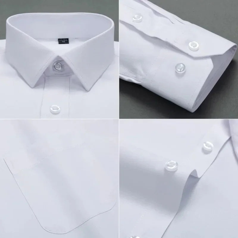 Men's High Quality Dress Shirts Long Sleeve Slim Fit Solid Stripe Business Formal White Shirt Male Pocket Social Clothing 7XL