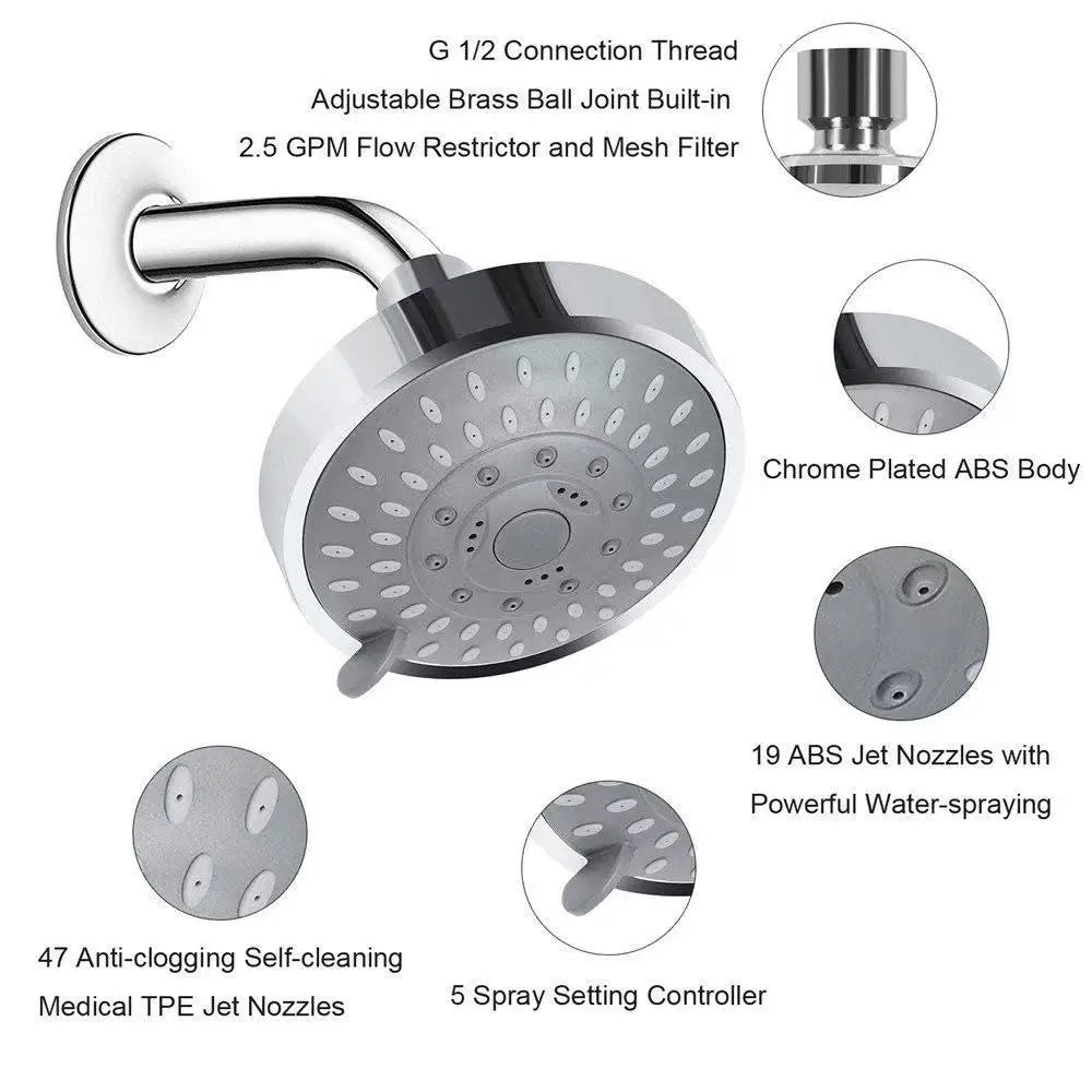 5 Modes High Pressure Shower Head 4Inch Sprayer Adjustable Rainfall Shower Head Sprayer Bathroom Fixture Faucet Replacement Part