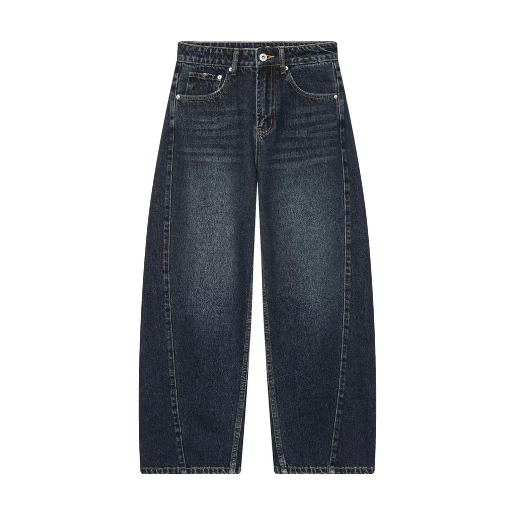 European and American style 2025 winter new women's clothing mid waist balloon version sickle bending knife jeans