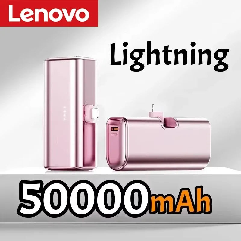 Lenovo 500000mAh Mini Portable 20W Fast Charging USB C Power Bank Travel Battery Pack Charger for iPhone 15 16 Android Devices