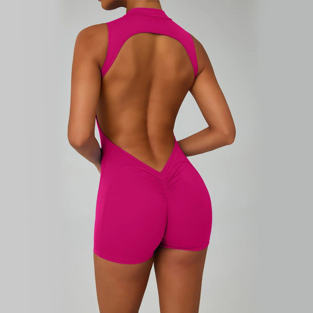 Greenora Sexy Backless Bodysuit Women Ruched Butt Lift Rompers Mock Neck Sleeveless Jumpsuit Streetwear Y2K Slim Fit Playsuit